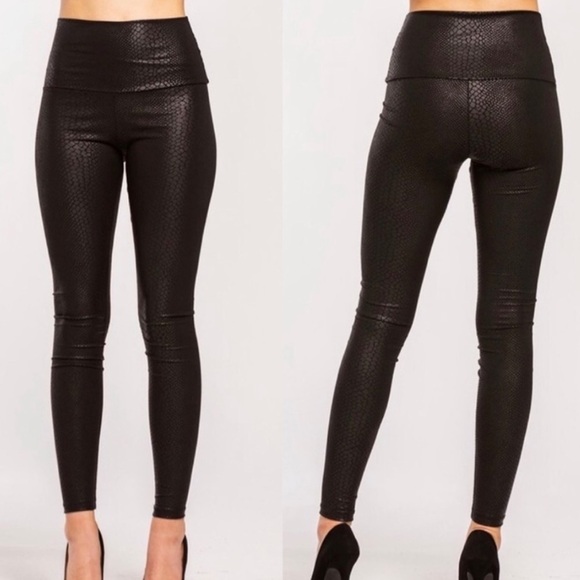 High Waist Faux Leather Snakeskin Leggings New - Picture 7 of 10